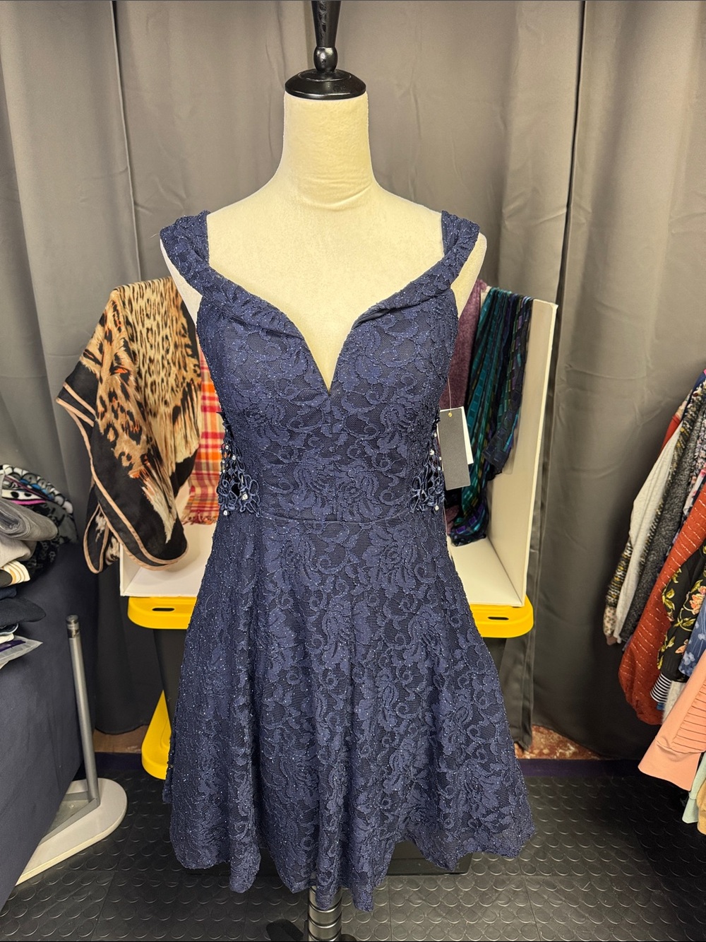 City Triangles Navy Blue Lace Midi Dress